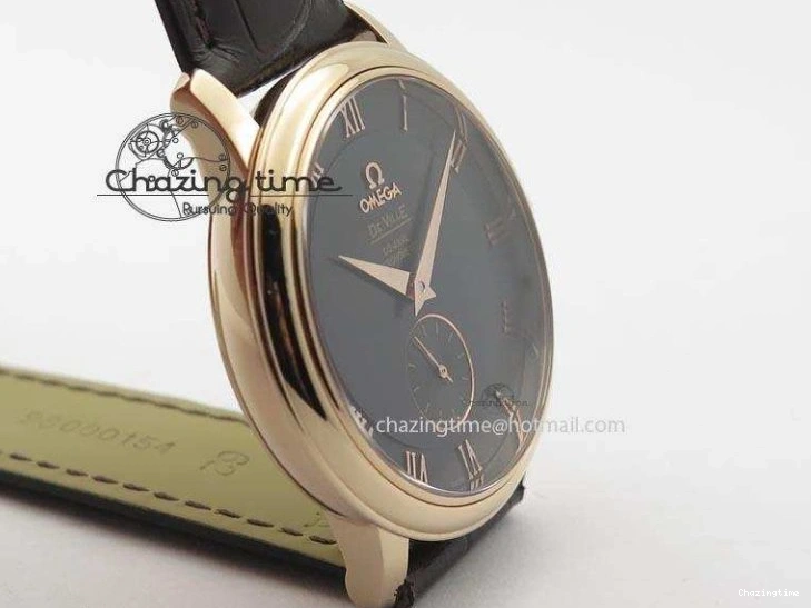 0422 TimelessDesign De Ville MK 1:1 Best Edition RG Black Dial On Black Leather Asian Seagull T1701 (Sec@6) 8236